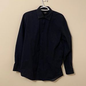 Jones New York navy blue patterned dress shirt